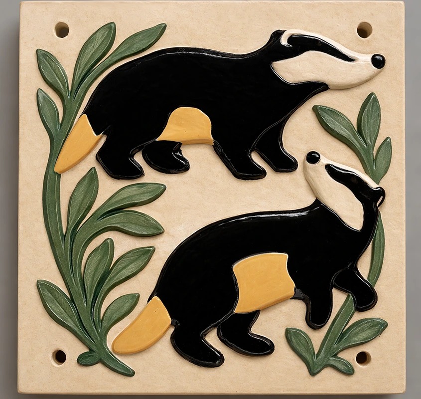 Gevelsteen met twee dassen en bladmotief